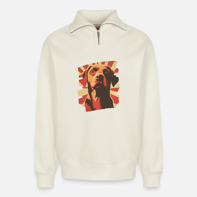 Labrador - Sweat unisexe décontracté en coton biologique à demi-zip – de SPREAD - blanc cassé