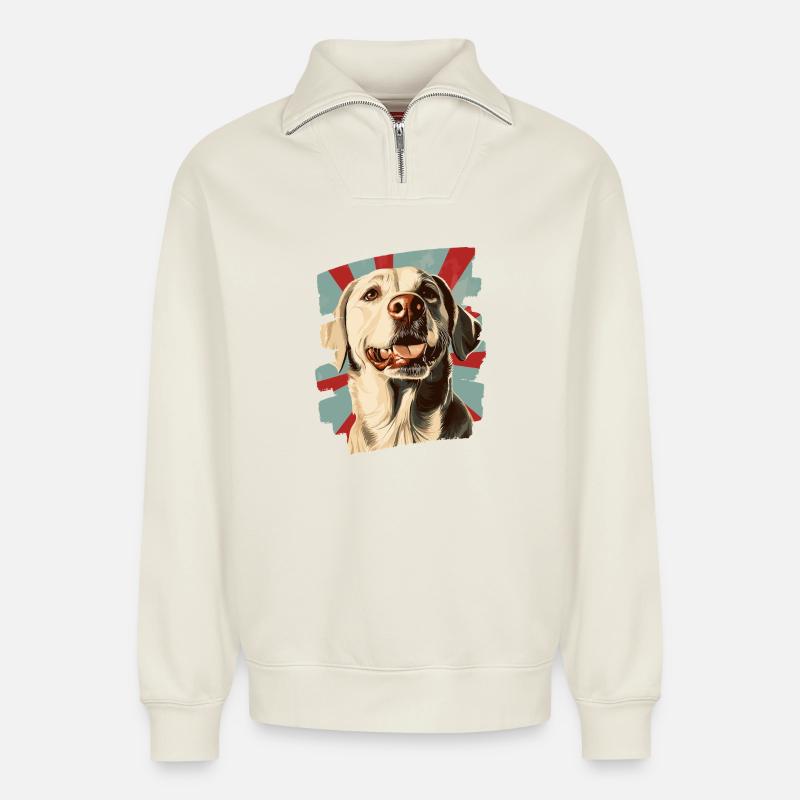 Labrador - Sweat unisexe décontracté en coton biologique à demi-zip – de SPREAD - blanc cassé