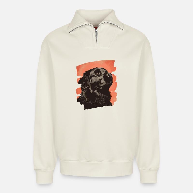 Neufundländer - Relaxed Unisex Organic Half Zip Sweatshirt – von SPREAD - Naturweiß
