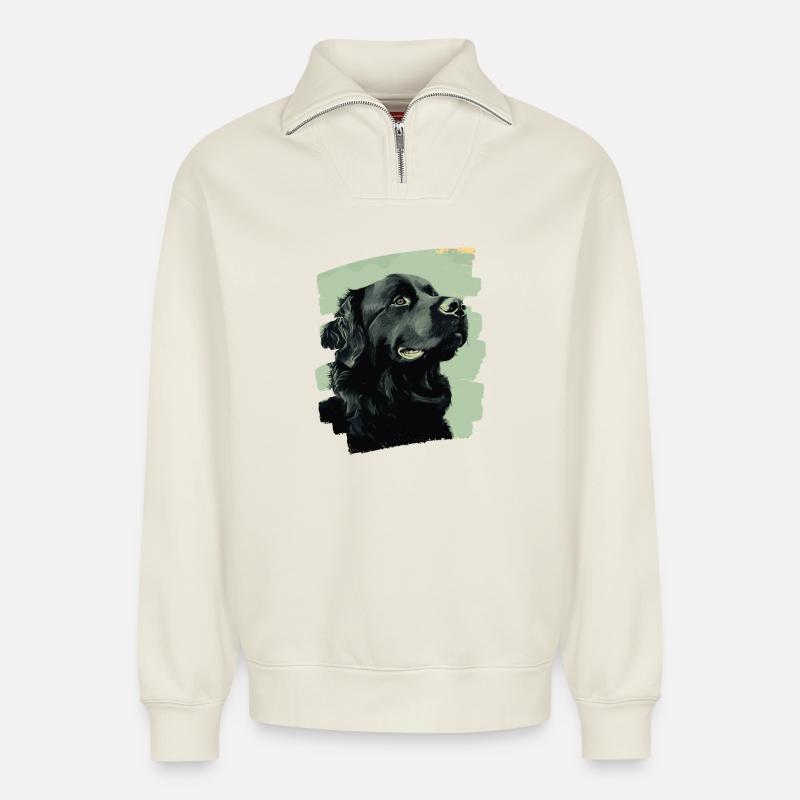 Neufundländer - Relaxed Unisex Organic Half Zip Sweatshirt – von SPREAD - Naturweiß