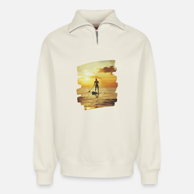 Stand-up-paddle SUP - Relaxed Unisex Organic Half Zip Sweatshirt – von SPREAD - Naturweiß