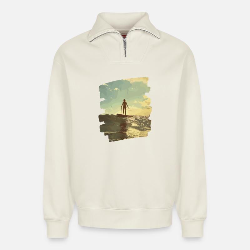 Stand-up-paddle SUP - Relaxed Unisex Organic Half Zip Sweatshirt – von SPREAD - Naturweiß