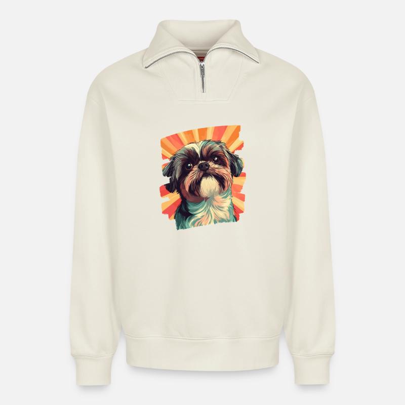 Shih Tzu - Relaxed Unisex Organic Half Zip Sweatshirt – von SPREAD - Naturweiß