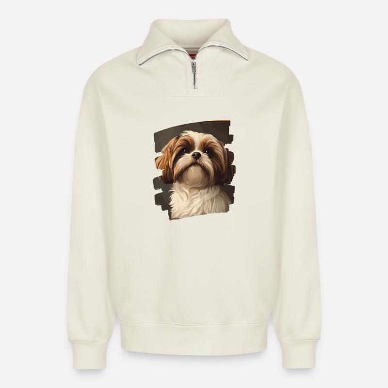 Shih Tzu - Relaxed Unisex Organic Half Zip Sweatshirt – von SPREAD - Naturweiß