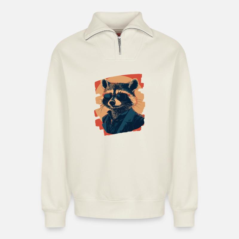 Waschbär - Relaxed Unisex Organic Half Zip Sweatshirt – von SPREAD - Naturweiß