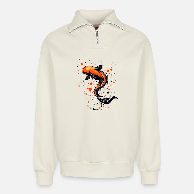 Koi Fish Harmony - Relaxed Unisex Organic Half Zip Sweatshirt – by SPREAD - off white