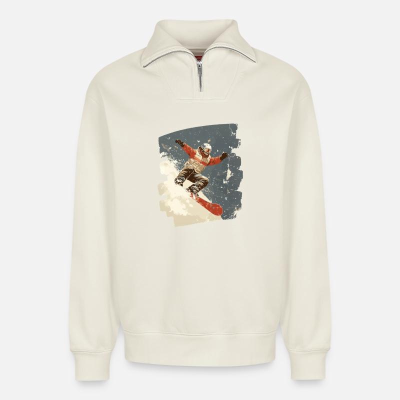 Snowboarder Pulverschnee - Relaxed Unisex Organic Half Zip Sweatshirt – von SPREAD - Naturweiß