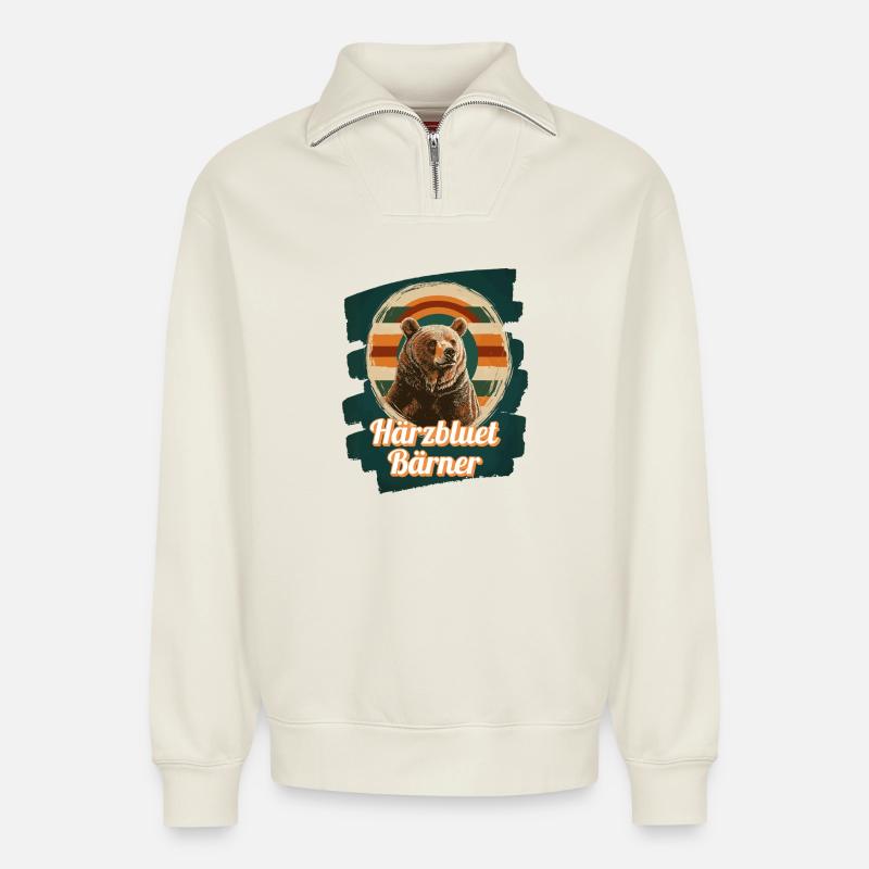 Härzbluetbärner Bärner Berner Härzbluetberner - Relaxed Unisex Organic Half Zip Sweatshirt – von SPREAD - Naturweiß