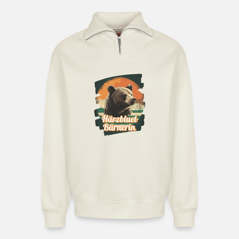 Härzbluetbärnerin Bärnerin Bernerin - Relaxed Unisex Organic Half Zip Sweatshirt – von SPREAD - Naturweiß