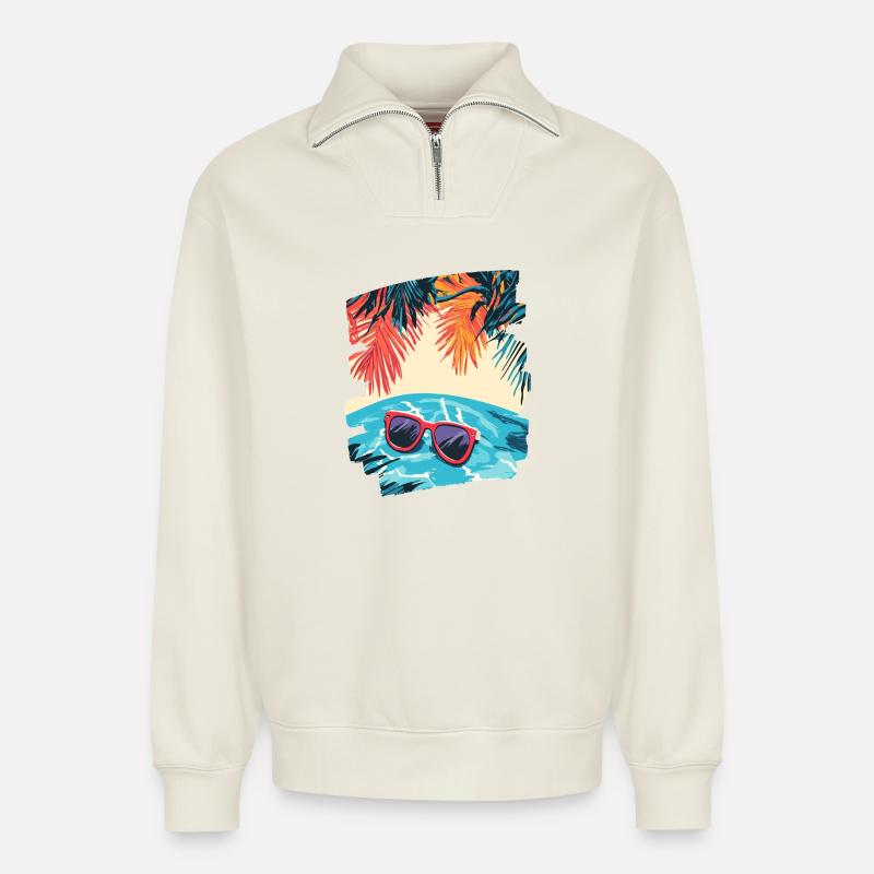 Sommer & Sommenbrille - Relaxed Unisex Organic Half Zip Sweatshirt – von SPREAD - Naturweiß
