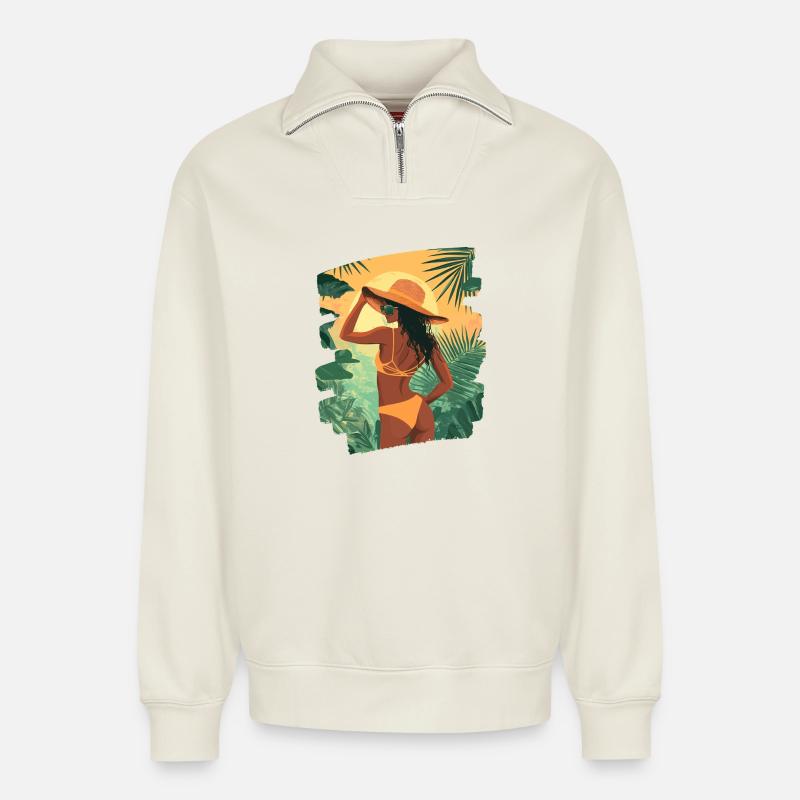 Sommer - Relaxed Unisex Organic Half Zip Sweatshirt – von SPREAD - Naturweiß