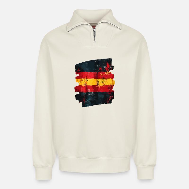 Spanische Flagge Spanien - Relaxed Unisex Organic Half Zip Sweatshirt – von SPREAD - Naturweiß