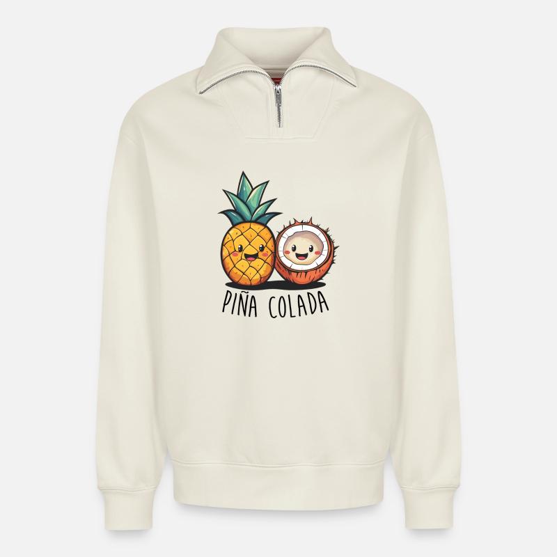 Pina Colada Freunde - Relaxed Unisex Organic Half Zip Sweatshirt – von SPREAD - Naturweiß