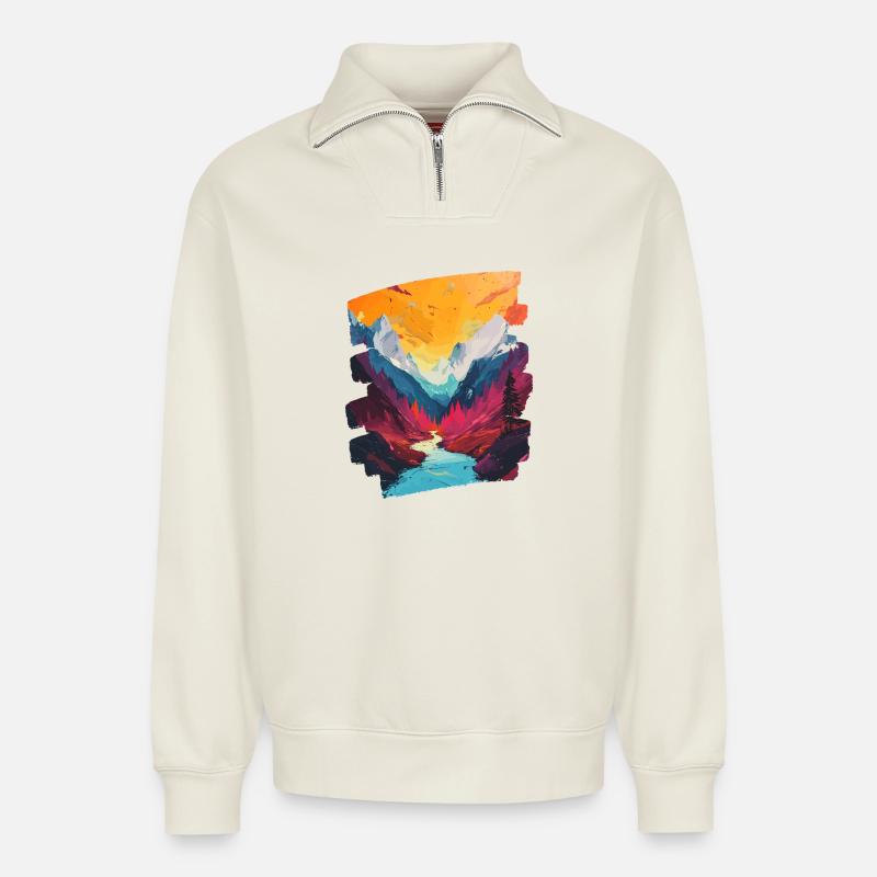 Berge - Relaxed Unisex Organic Half Zip Sweatshirt – von SPREAD - Naturweiß