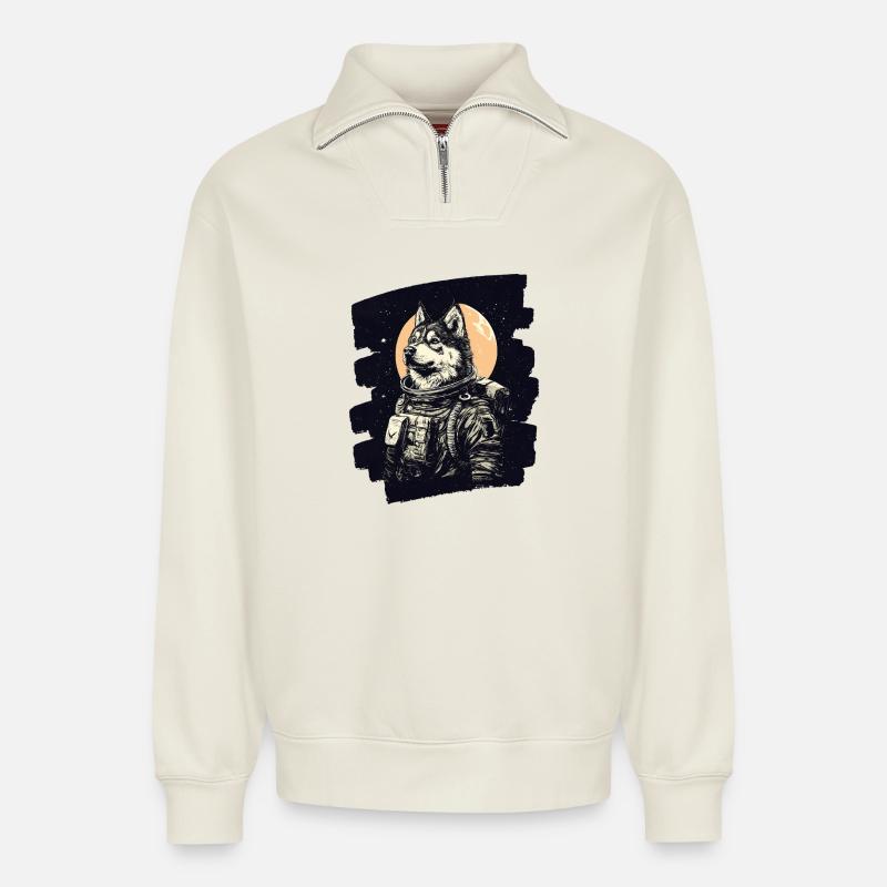 Husky Astronaut - Relaxed Unisex Organic Half Zip Sweatshirt – von SPREAD - Naturweiß