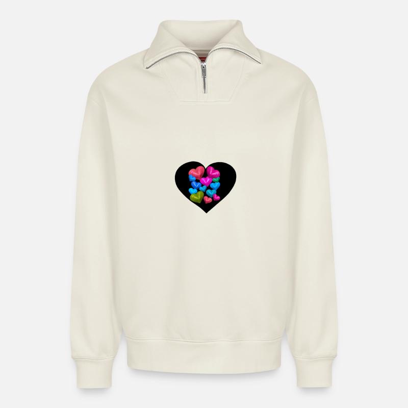 Herz Herzen Glücksbringer Liebe Valentin - Relaxed Unisex Organic Half Zip Sweatshirt – von SPREAD - Naturweiß