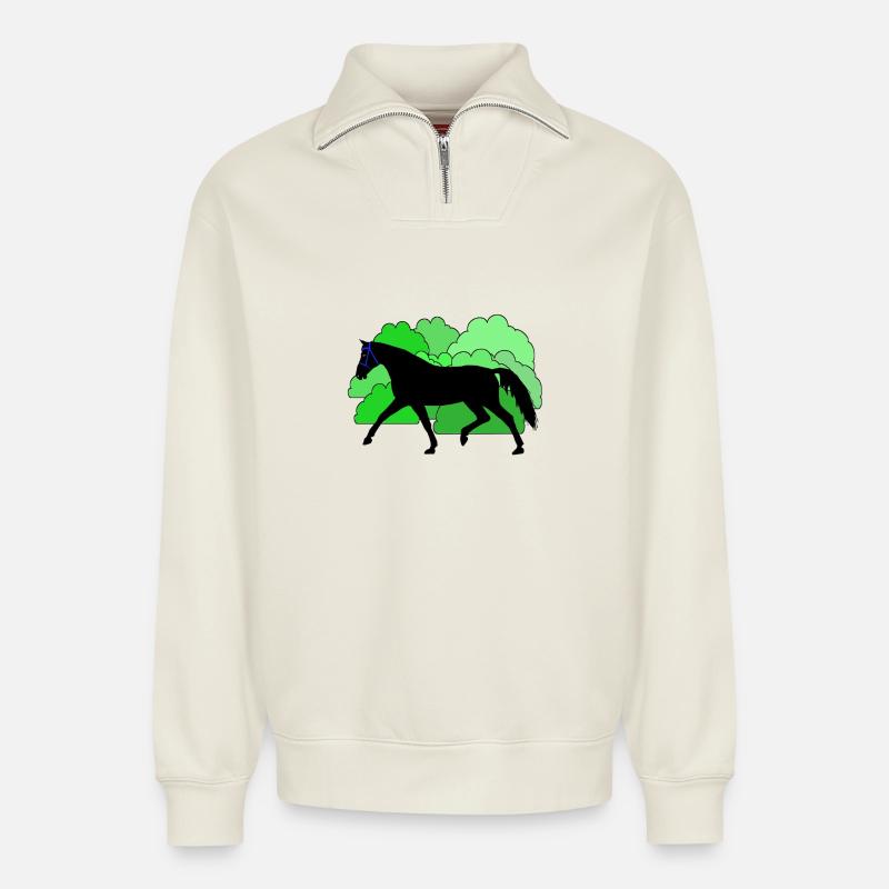 Pferd Pferde Rappe - Relaxed Unisex Organic Half Zip Sweatshirt – von SPREAD - Naturweiß