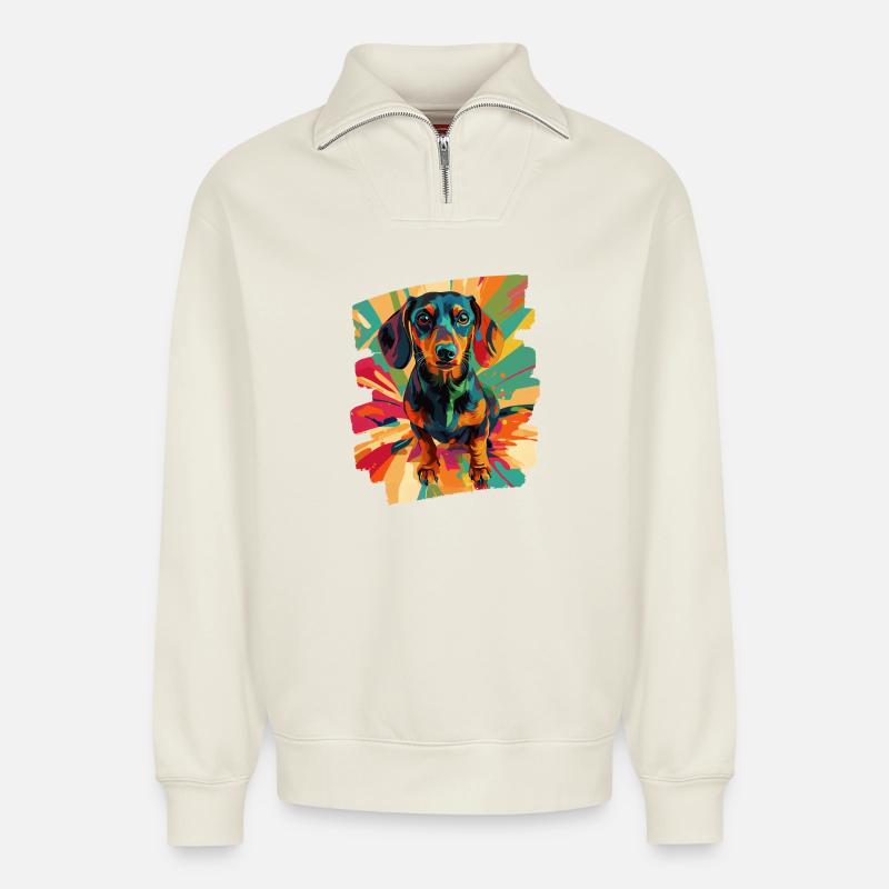 Dackel - Relaxed Unisex Organic Half Zip Sweatshirt – von SPREAD - Naturweiß