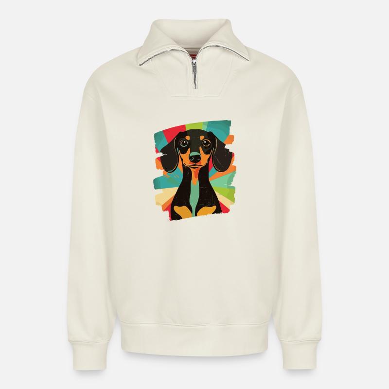 Dackel Dachshund - Relaxed Unisex Organic Half Zip Sweatshirt – von SPREAD - Naturweiß