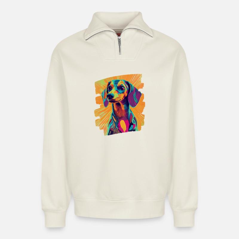 Dackel Dachshund - Relaxed Unisex Organic Half Zip Sweatshirt – von SPREAD - Naturweiß