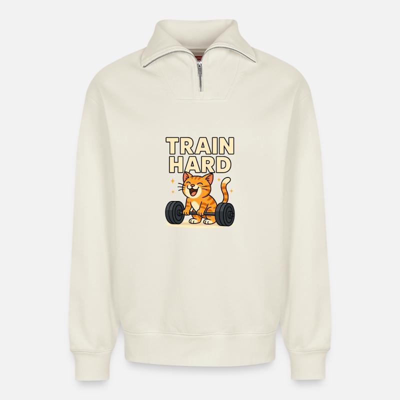 Train Hard - Relaxed Unisex Organic Half Zip Sweatshirt – von SPREAD - Naturweiß