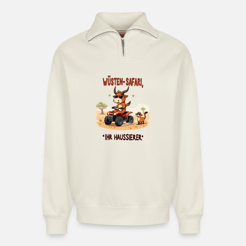 Wüsten - Stier - Relaxed Unisex Organic Half Zip Sweatshirt – von SPREAD - Naturweiß