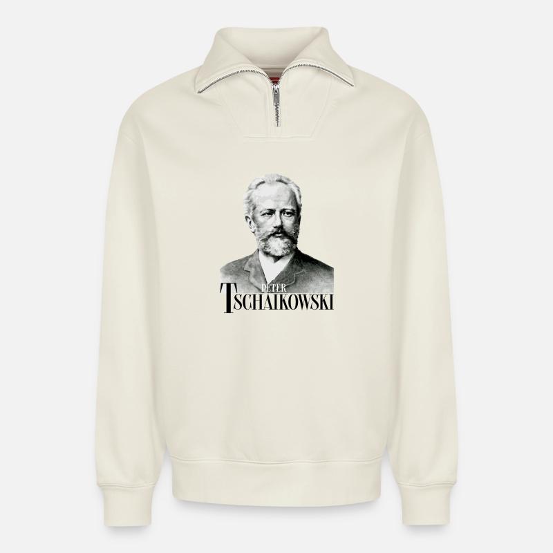 Peter Tschaikowski - Komponist Klassische Musik - Relaxed Unisex Organic Half Zip Sweatshirt – von SPREAD - Naturweiß