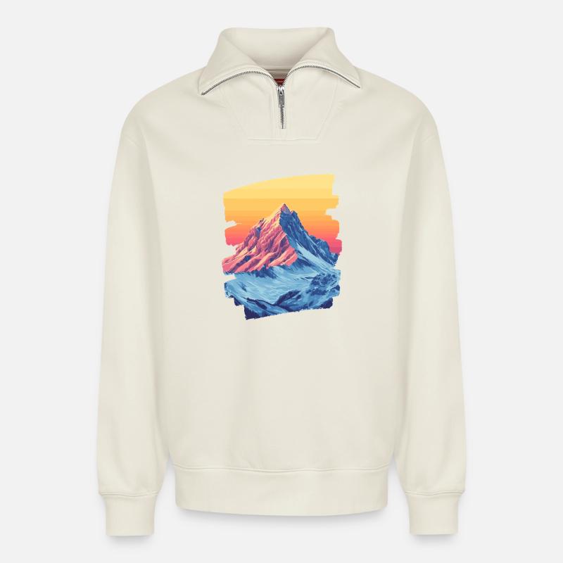 Berge Klettern Kletterer Wandern - Relaxed Unisex Organic Half Zip Sweatshirt – von SPREAD - Naturweiß
