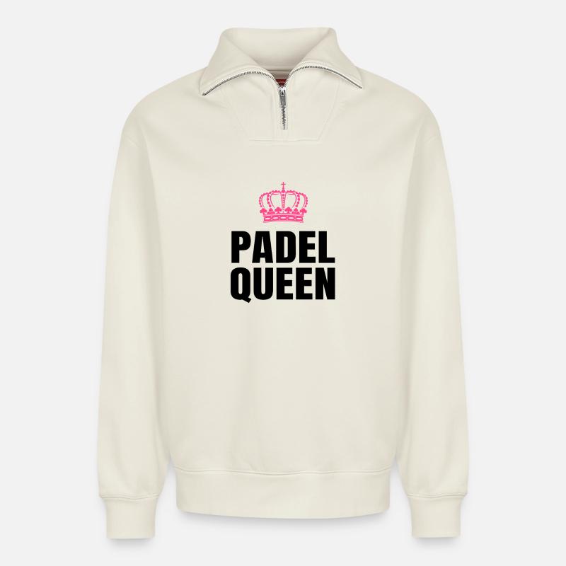 Padel-Königin - Relaxed Unisex Organic Half Zip Sweatshirt – von SPREAD - Naturweiß