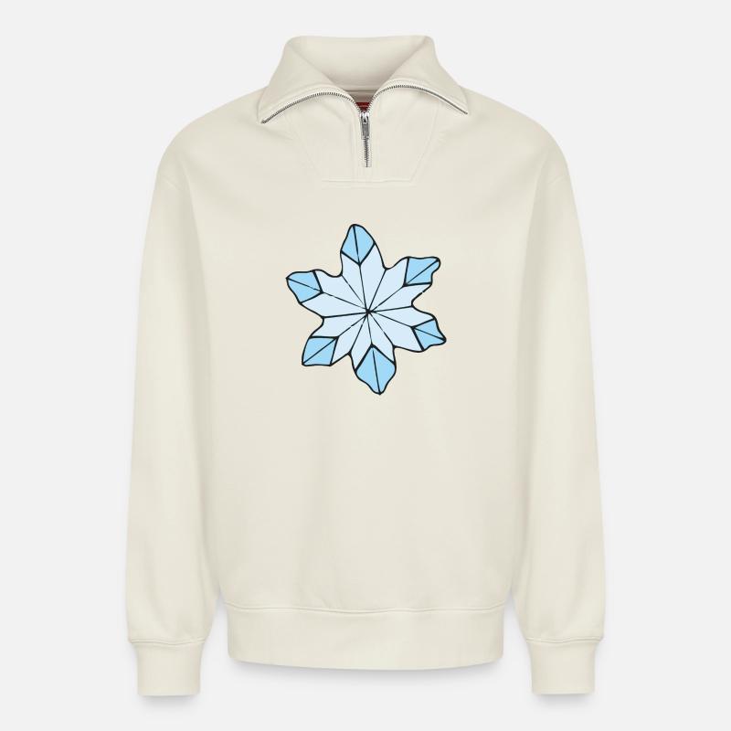 Stilvolle Blaue Eisblume design - Relaxed Unisex Organic Half Zip Sweatshirt – von SPREAD - Naturweiß