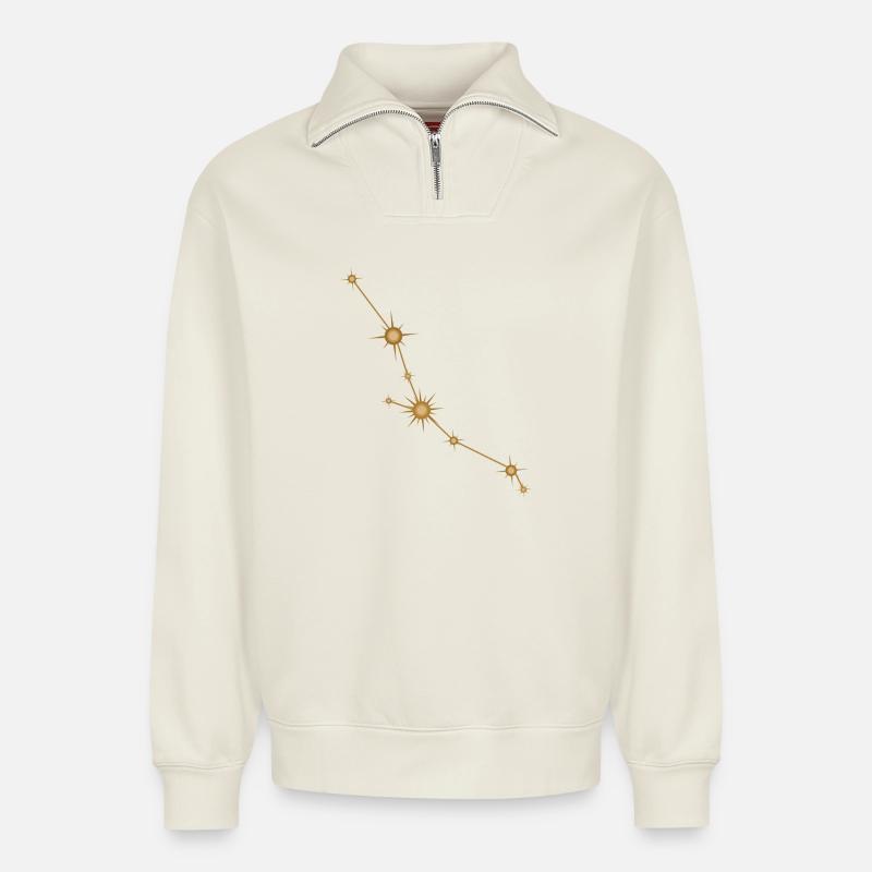 Sternbild Stier Sternzeichen Sternzeichen Golden - Relaxed Unisex Organic Half Zip Sweatshirt – von SPREAD - Naturweiß