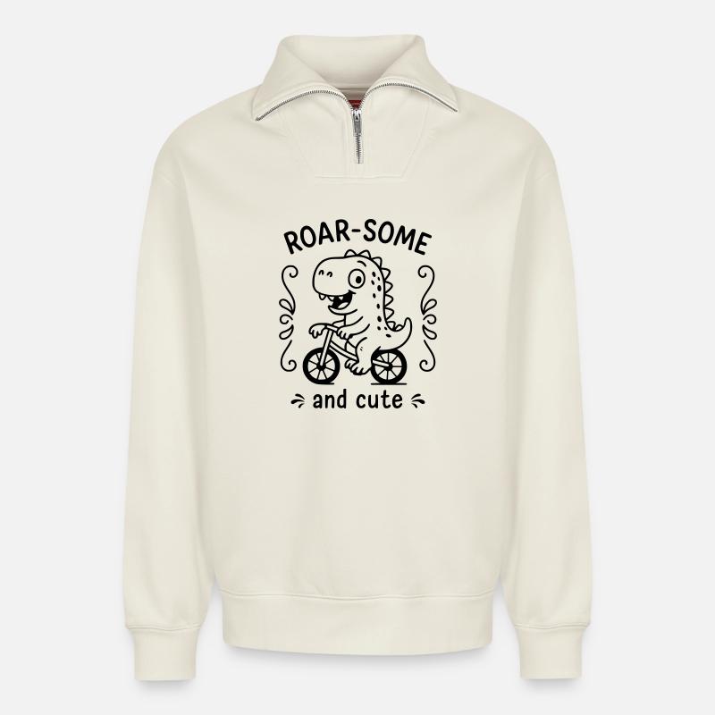 Roarsome - Relaxed Unisex Organic Half Zip Sweatshirt – by SPREAD - off white