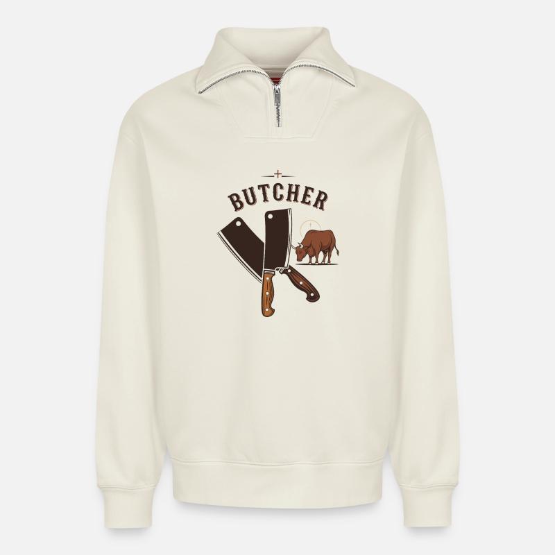 Metzger-Meister - Relaxed Unisex Organic Half Zip Sweatshirt – von SPREAD - Naturweiß
