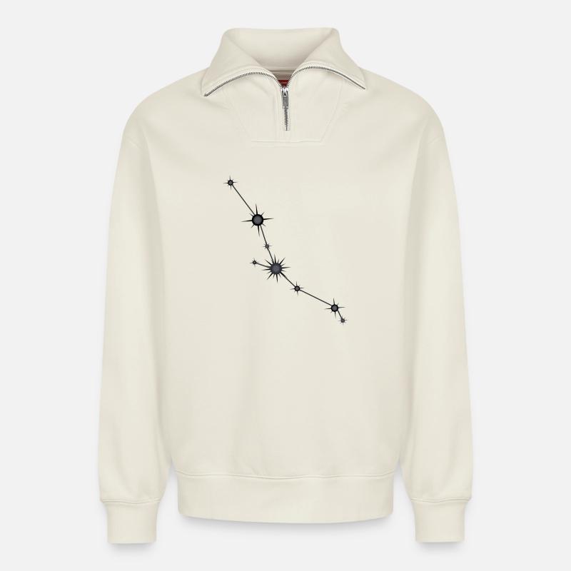 Stier Stern Sternbild Sternzeichen Schwarz & Grau - Relaxed Unisex Organic Half Zip Sweatshirt – von SPREAD - Naturweiß