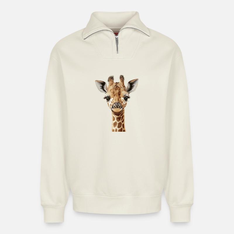 Girafe - Sweat unisexe décontracté en coton biologique à demi-zip – de SPREAD - blanc cassé