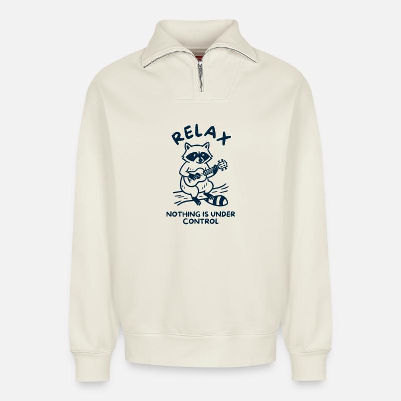 Relax, Noting is under Control - Relaxed Unisex Organic Half Zip Sweatshirt – von SPREAD - Naturweiß