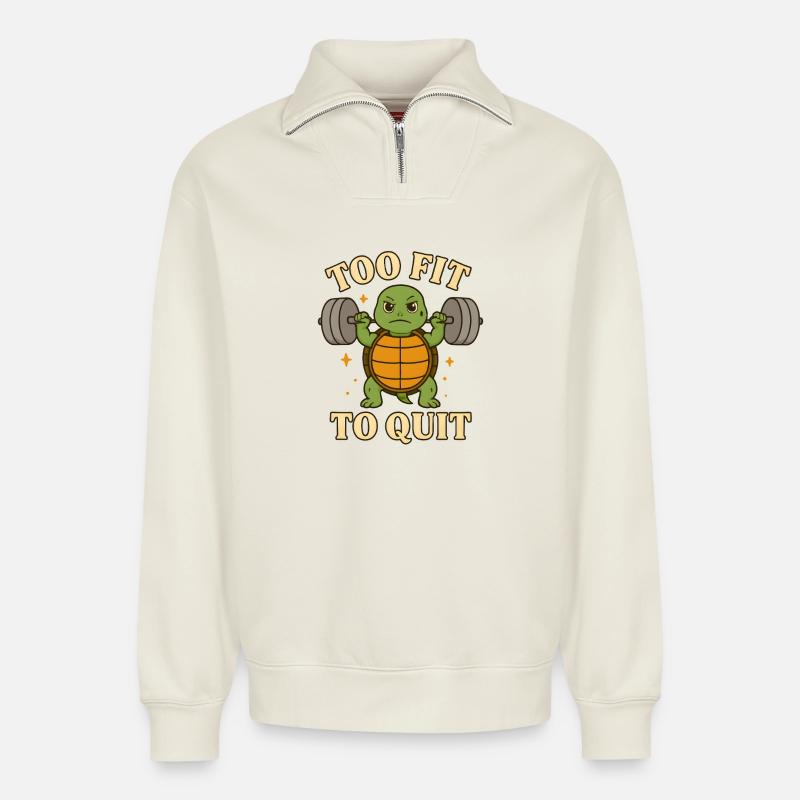 Schildkröte mit Hantel - Relaxed Unisex Organic Half Zip Sweatshirt – von SPREAD - Naturweiß