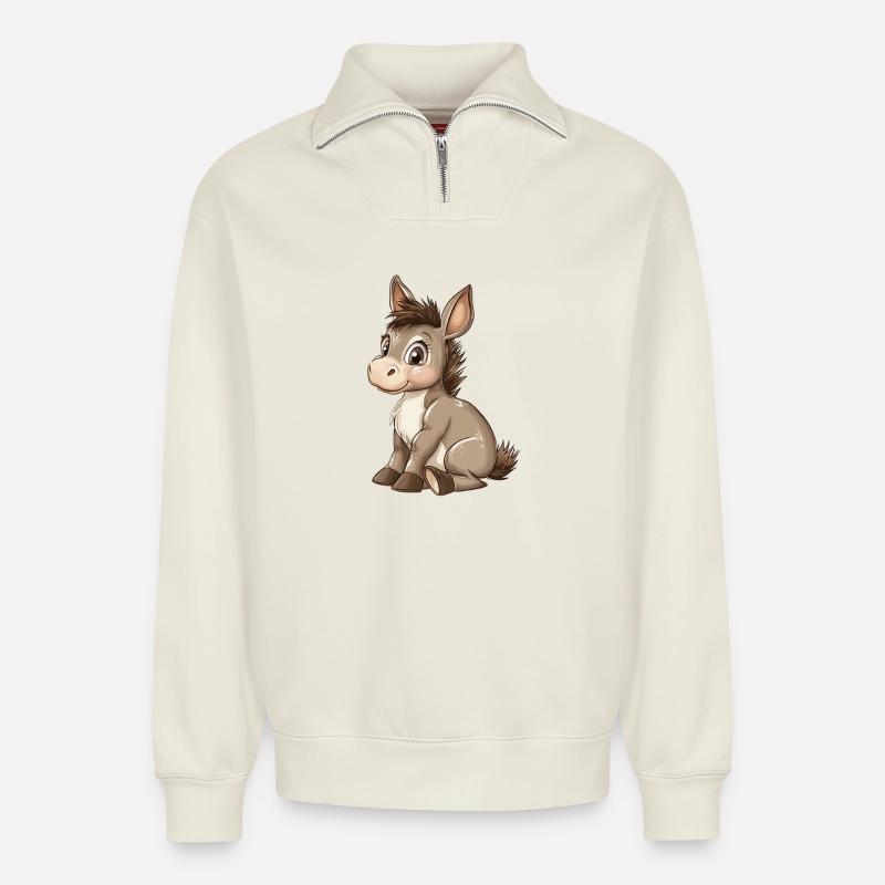 Esel - Relaxed Unisex Organic Half Zip Sweatshirt – von SPREAD - Naturweiß