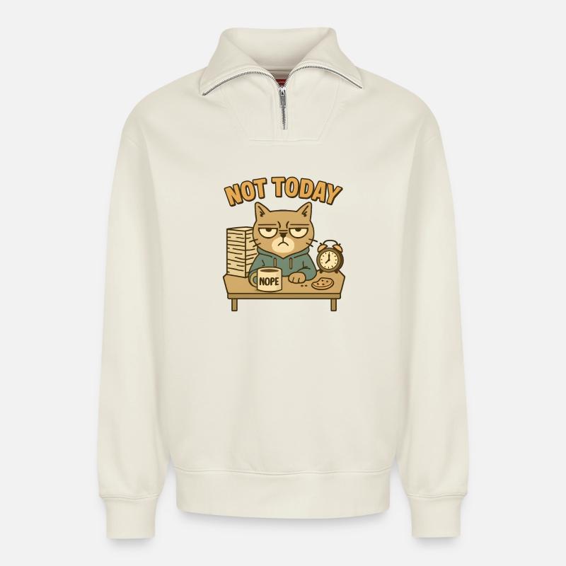 Eigensinnige Katze - Relaxed Unisex Organic Half Zip Sweatshirt – von SPREAD - Naturweiß