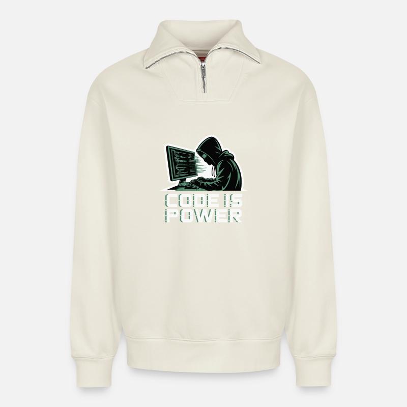 Cyber Hacker Code Unendliches Design - Relaxed Unisex Organic Half Zip Sweatshirt – von SPREAD - Naturweiß