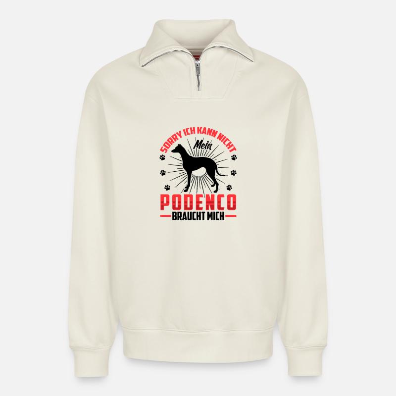 Podenco braucht mich Spanischer Windhund - Relaxed Unisex Organic Half Zip Sweatshirt – von SPREAD - Naturweiß