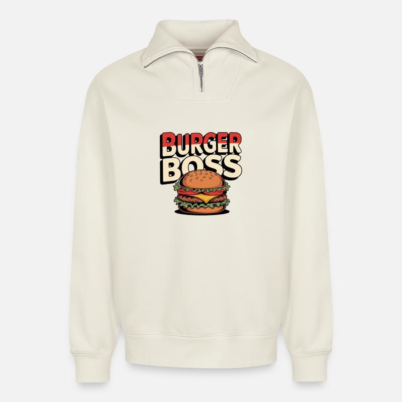 Burger Kollektion - Relaxed Unisex Organic Half Zip Sweatshirt – von SPREAD - Naturweiß