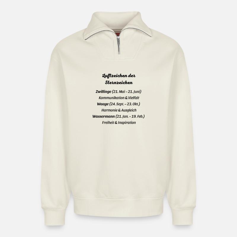 Luftzeichen der Sternzeichen - Relaxed Unisex Organic Half Zip Sweatshirt – von SPREAD - Naturweiß