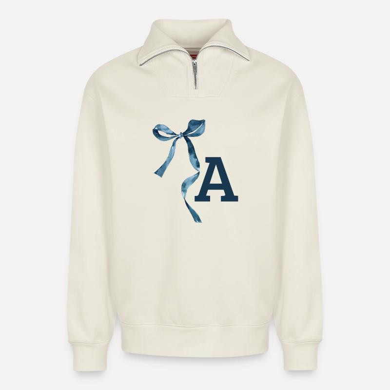 Monogram Gift Idea - Relaxed Unisex Organic Half Zip Sweatshirt – by SPREAD - off white