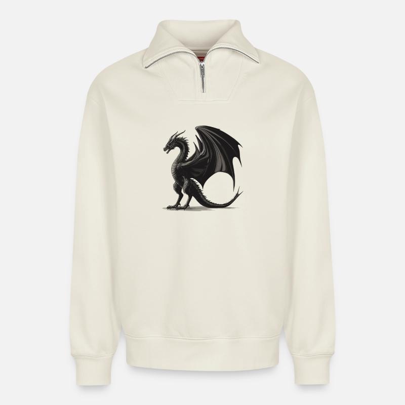 Drachen Drache - Relaxed Unisex Organic Half Zip Sweatshirt – von SPREAD - Naturweiß
