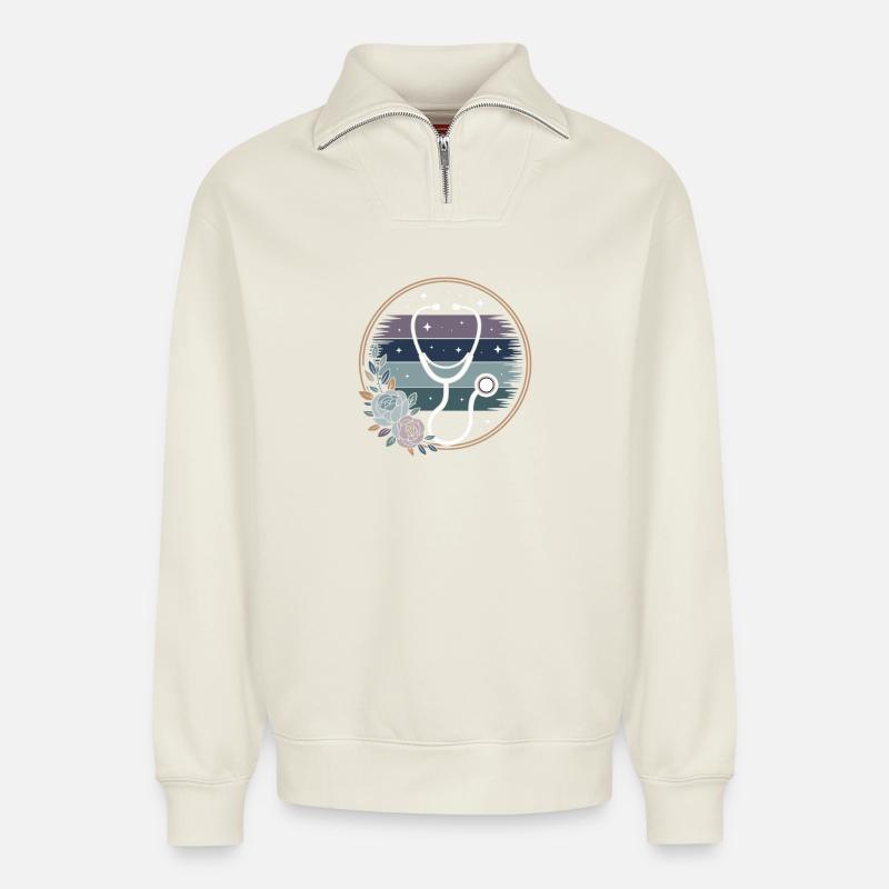 Stethoskop Arzt Medizin - Relaxed Unisex Organic Half Zip Sweatshirt – von SPREAD - Naturweiß