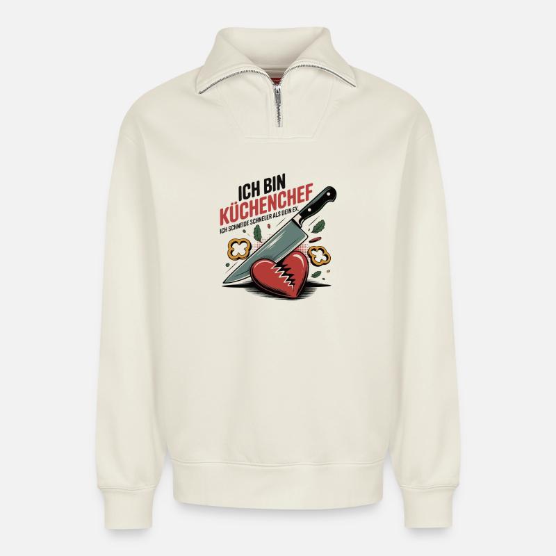 Chef - Sweat unisexe décontracté en coton biologique à demi-zip – de SPREAD - blanc cassé