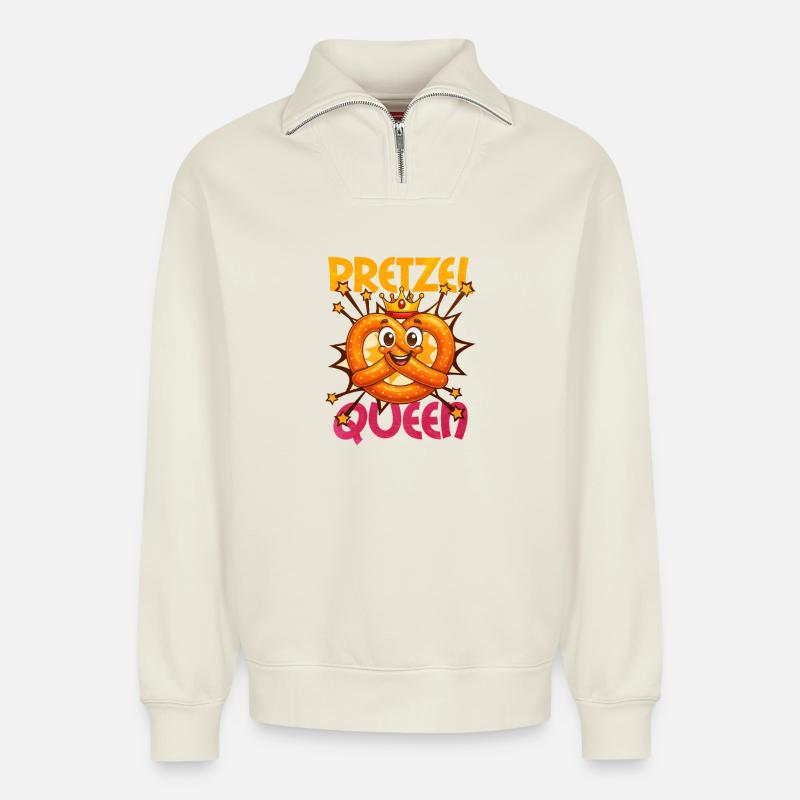 Bretzel - Relaxed Unisex Organic Half Zip Sweatshirt – von SPREAD - Naturweiß