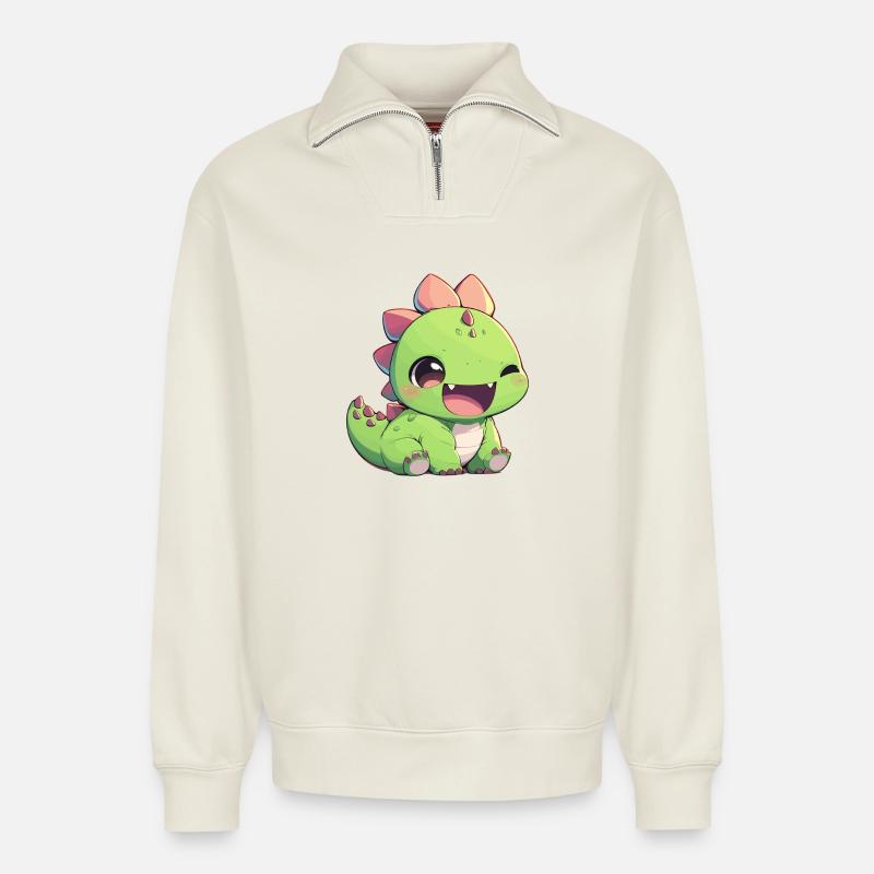 Dino Saurier Dinosaurier - Relaxed Unisex Organic Half Zip Sweatshirt – von SPREAD - Naturweiß