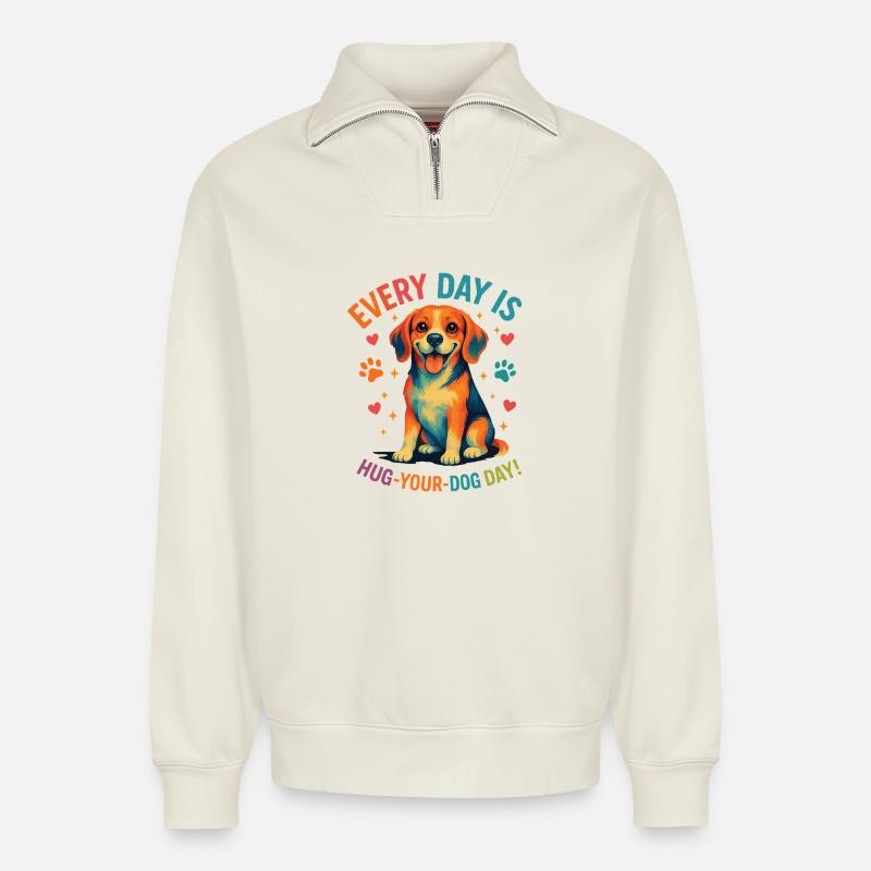 Beagle - Sweat unisexe décontracté en coton biologique à demi-zip – de SPREAD - blanc cassé